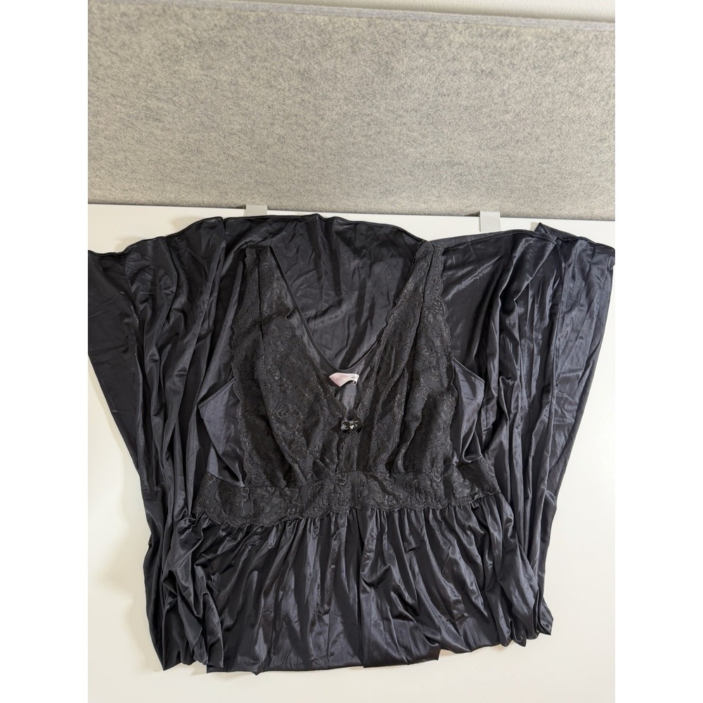 Vtg Shadowline Womens Slip Dress Nightgown lace bodice 2X Babydoll Goth Long - Picture 3 of 14